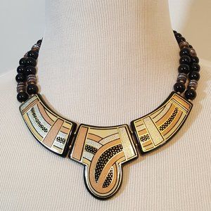 Vintage Statement Piece Necklace Made in Japan Copper Gold Black Silver 16 Inch